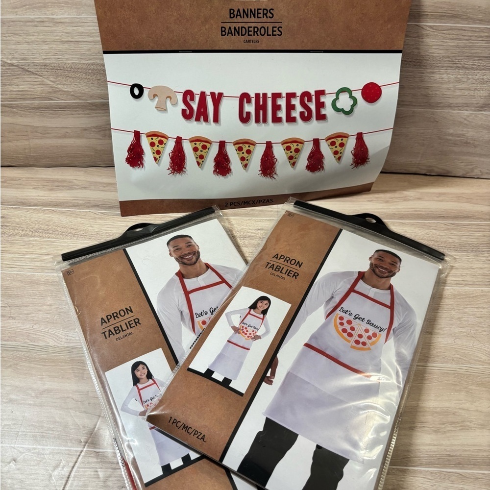Let's Get Saucy Pizza Apron & Banner set